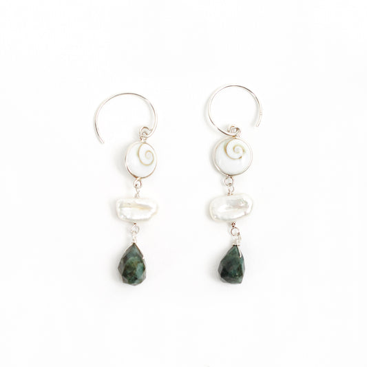 Sage - Emerald & Pearl Earrings